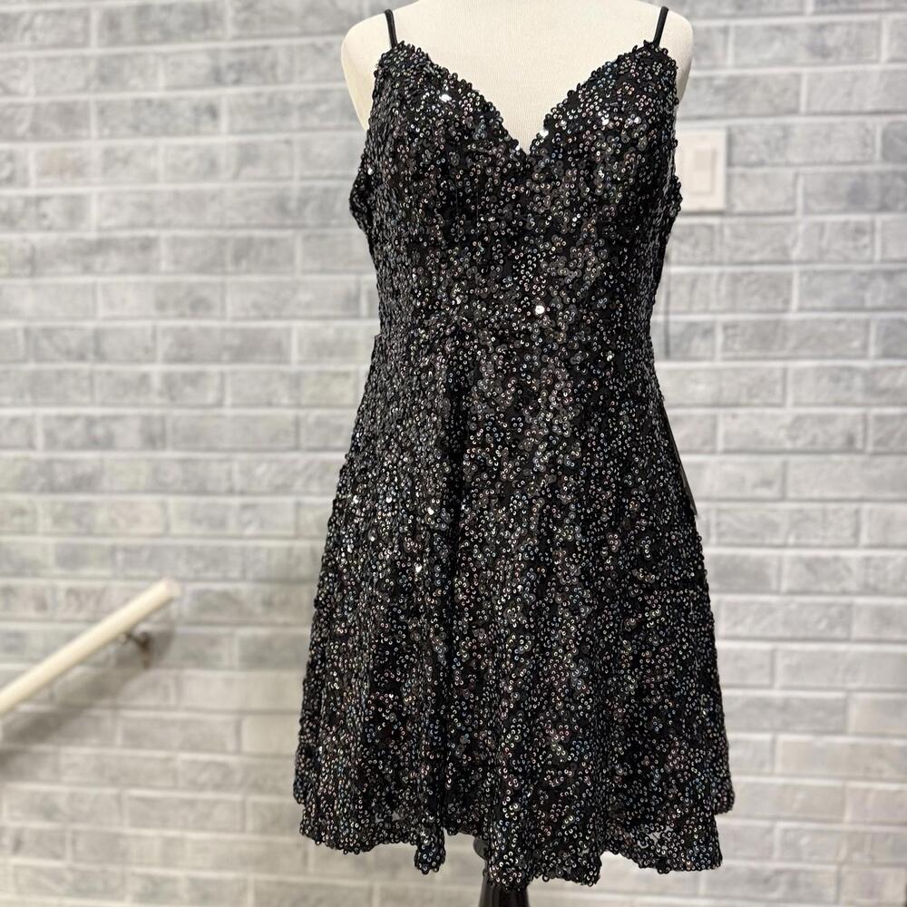 City Studio Fit And Flare Black Sequin Mini Dress Sz 13/14 New‎ With Tags